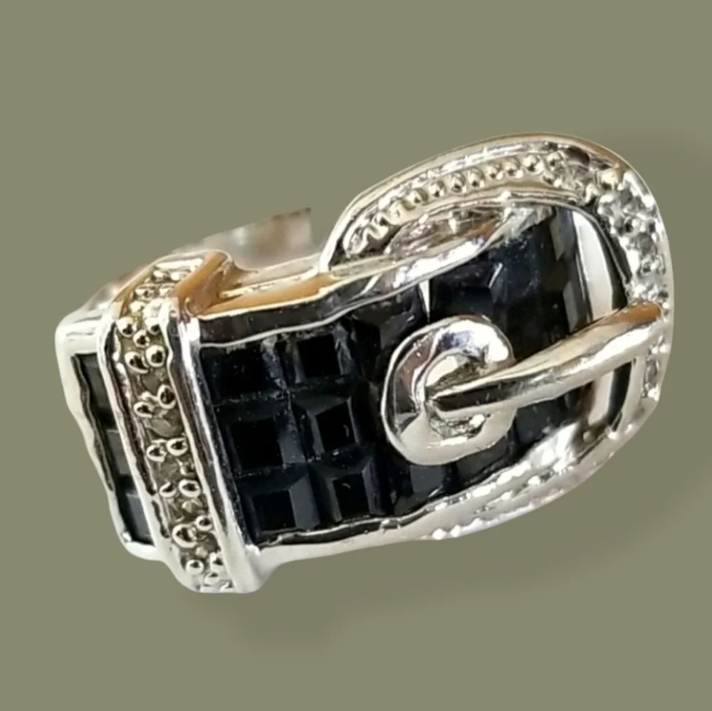NWT Silver Tone and Black Crystal Rhinestone Belt Buckle Ring SZ 8 - Picture 16 of 16